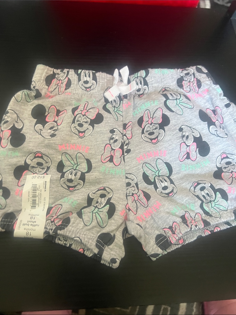 Disney Gray Minnie Mouse Bow-Print Girls Shorts with Pink & Mint Accents